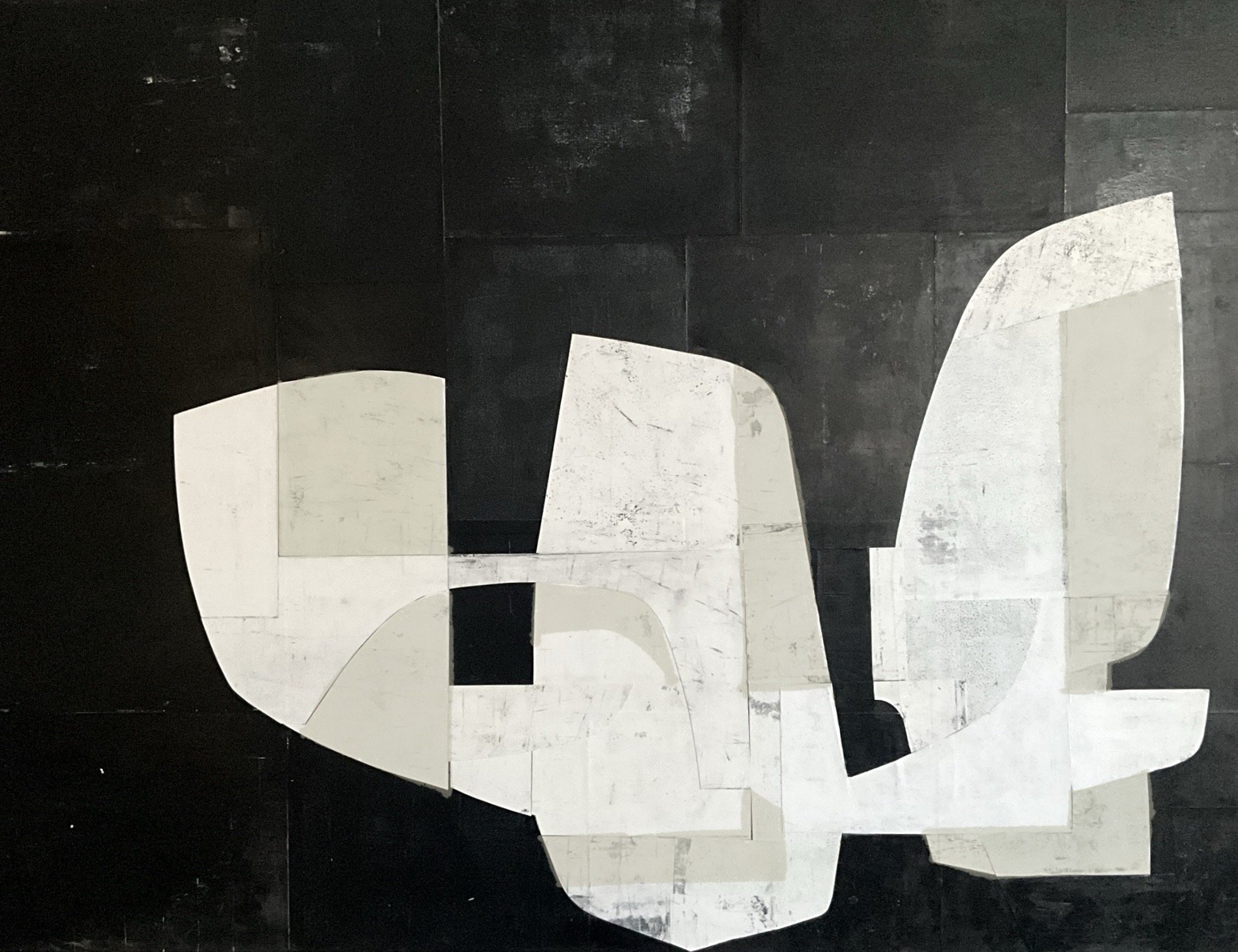 THREE SISTERS,  acrylic and paper on canvas,  36” x 48”,  $4500