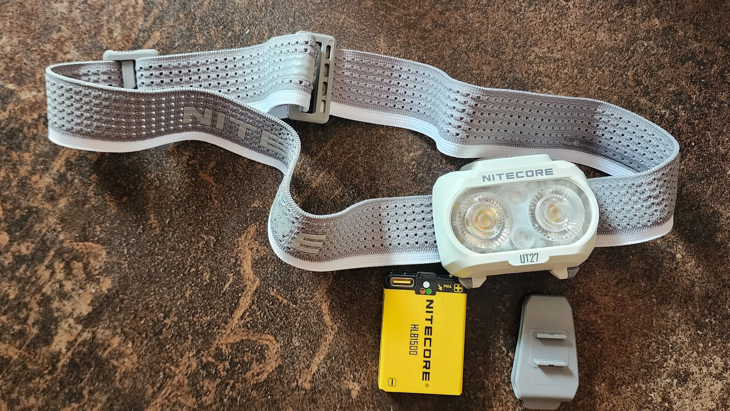 Headlamp, battery pack, clip or headband