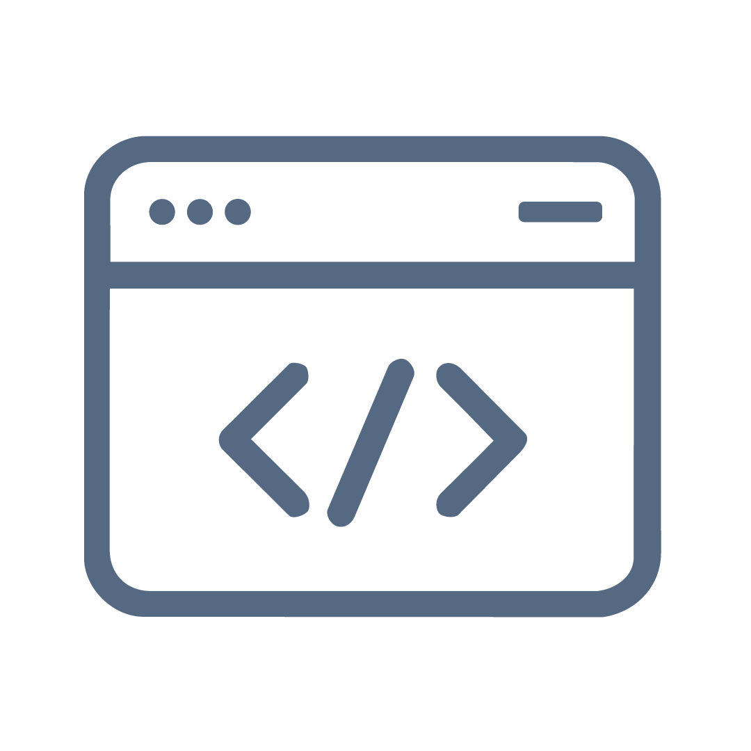 Icon depicting a web browser window with a code symbol (</>) inside.