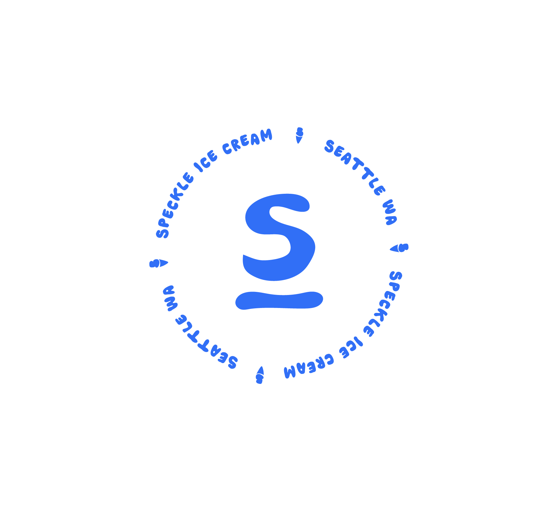 A circular logo with a stylized 'S' in the center, surrounded by the text 'SEATTLE WA' and 'SPECKLE ICE CREAM' in blue.