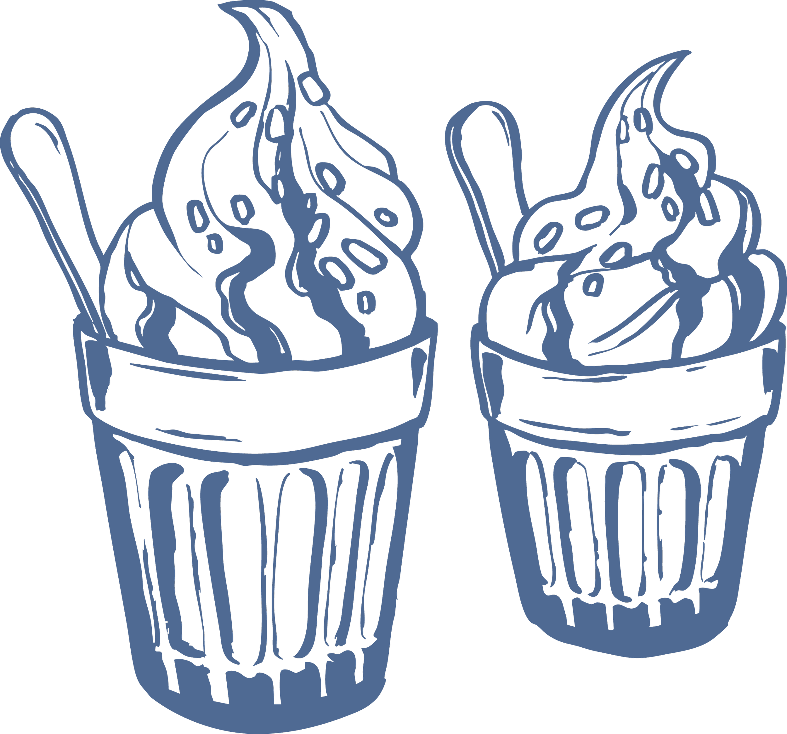 Abstract line drawing of two soft serve sundaes.
