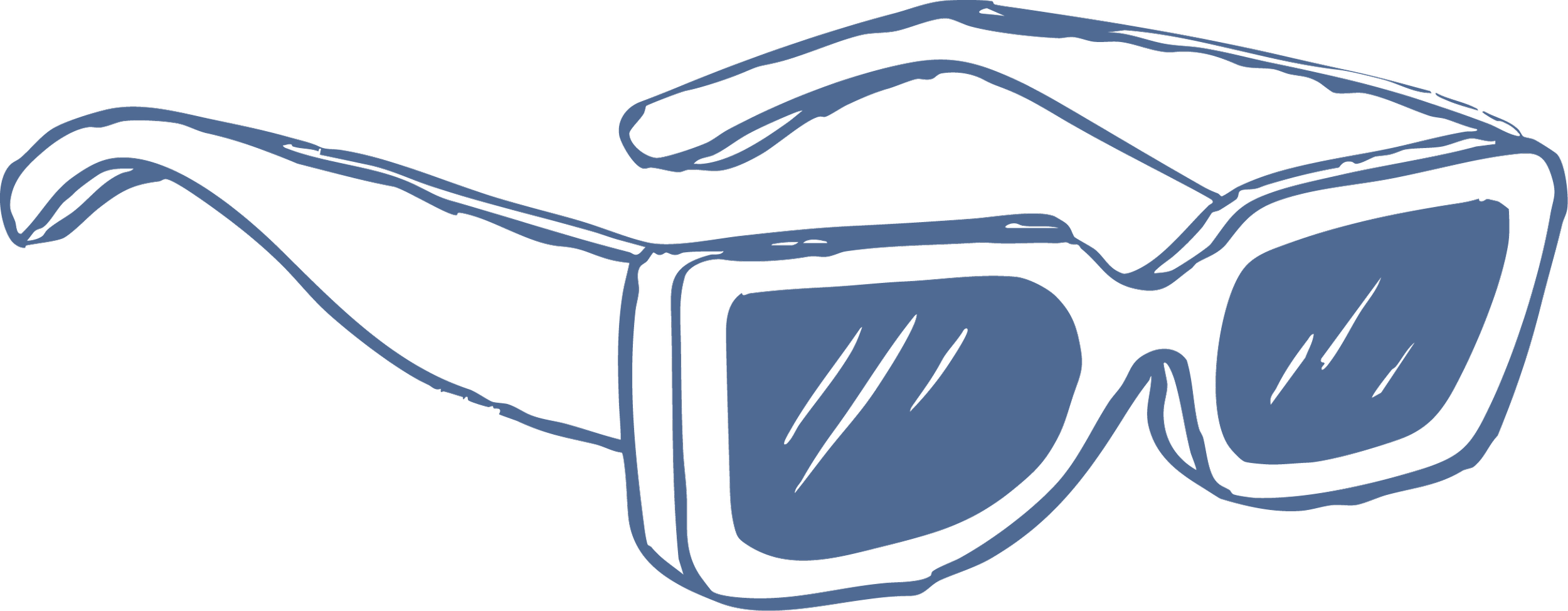 Drawing of a pair of sunglasses in blue outline.