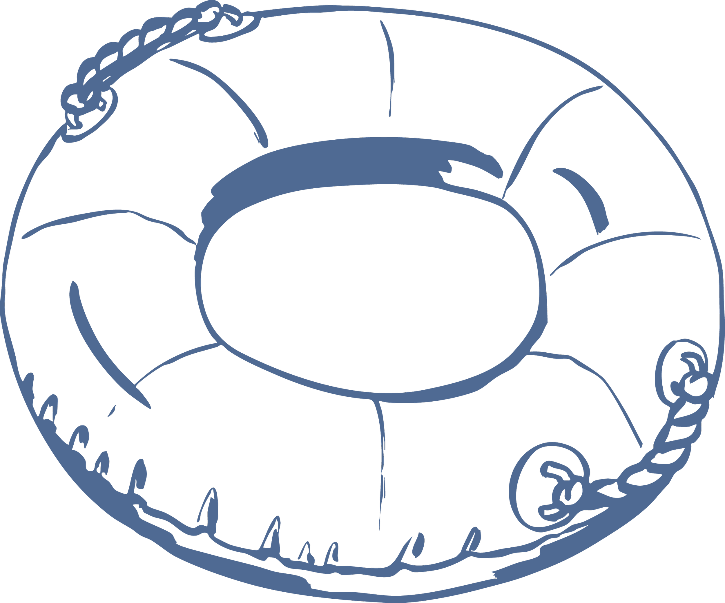 Outline drawing of a donut shaped, circular pool float.