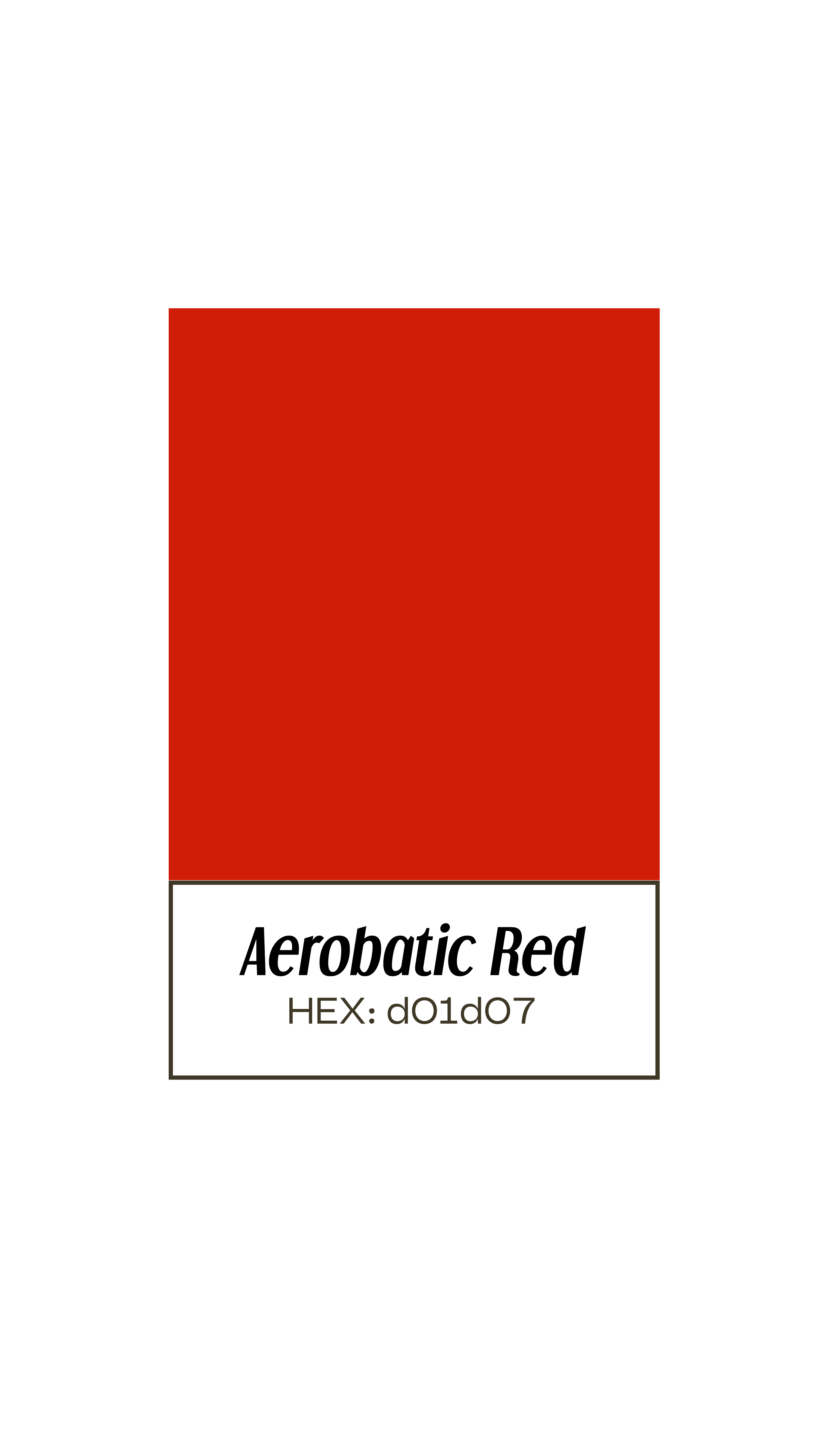Red paint color sample labeled 'Aerobic Red' with HEX code #d10d07.