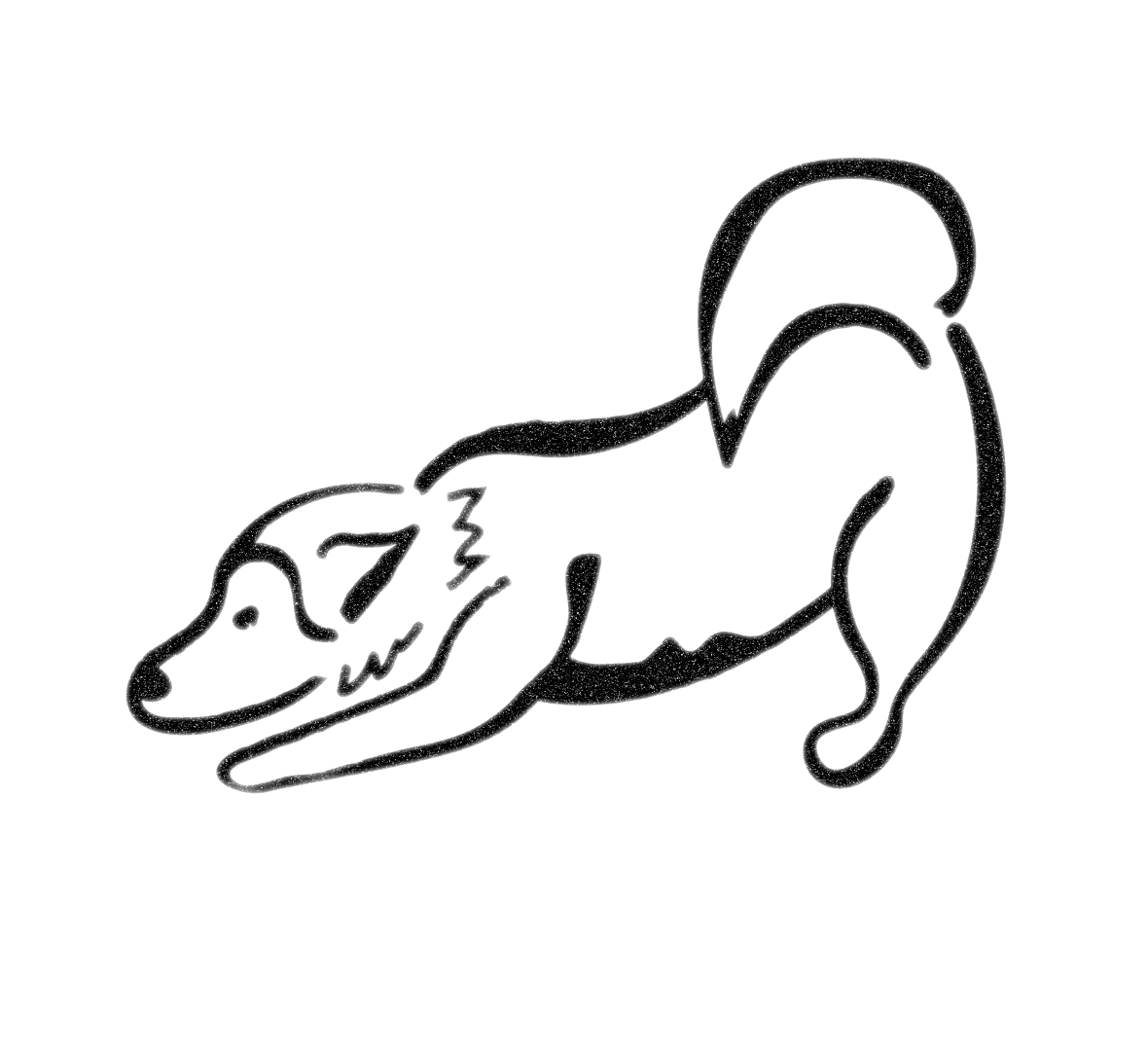 Neon sign of a dog and a cat with a question mark above them, outlined in white on a black background.