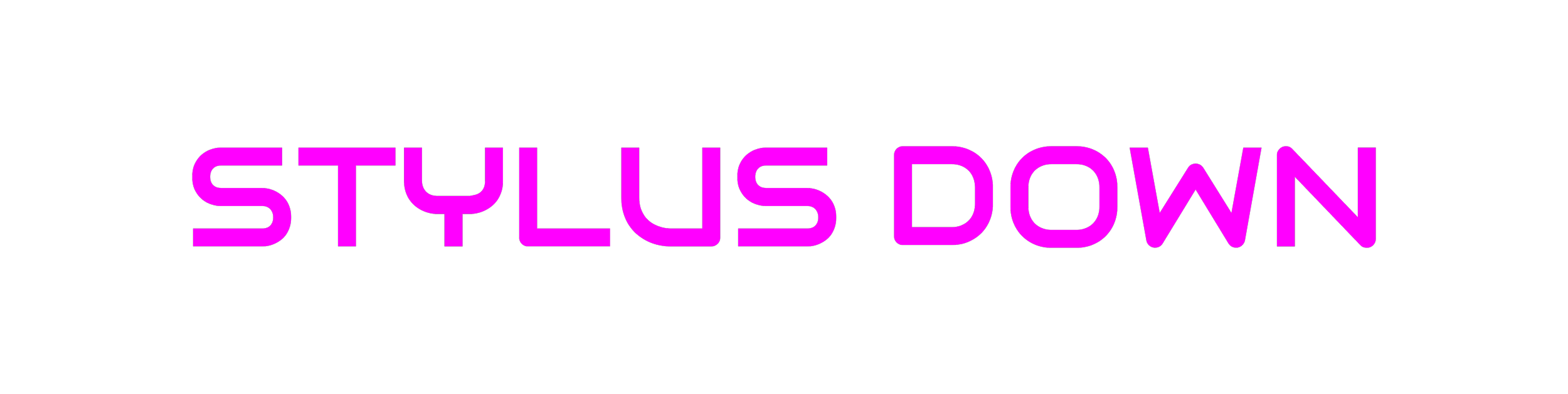 Neon sign with the words 'STYLUS DOWN' in purple and pink letters.