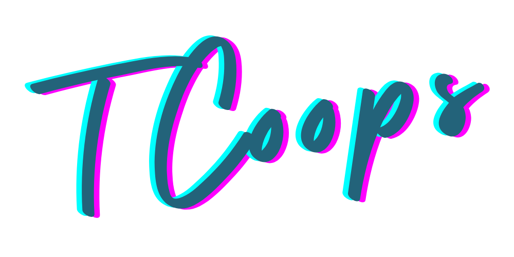 The TCoops logo with the text TCoops in a neon style.