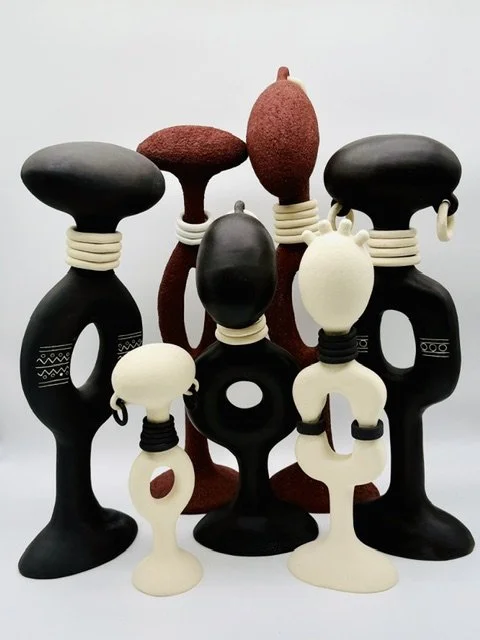 Individual ceramic sculptures. Black Stoneware, Red Stoneware, White stoneware
