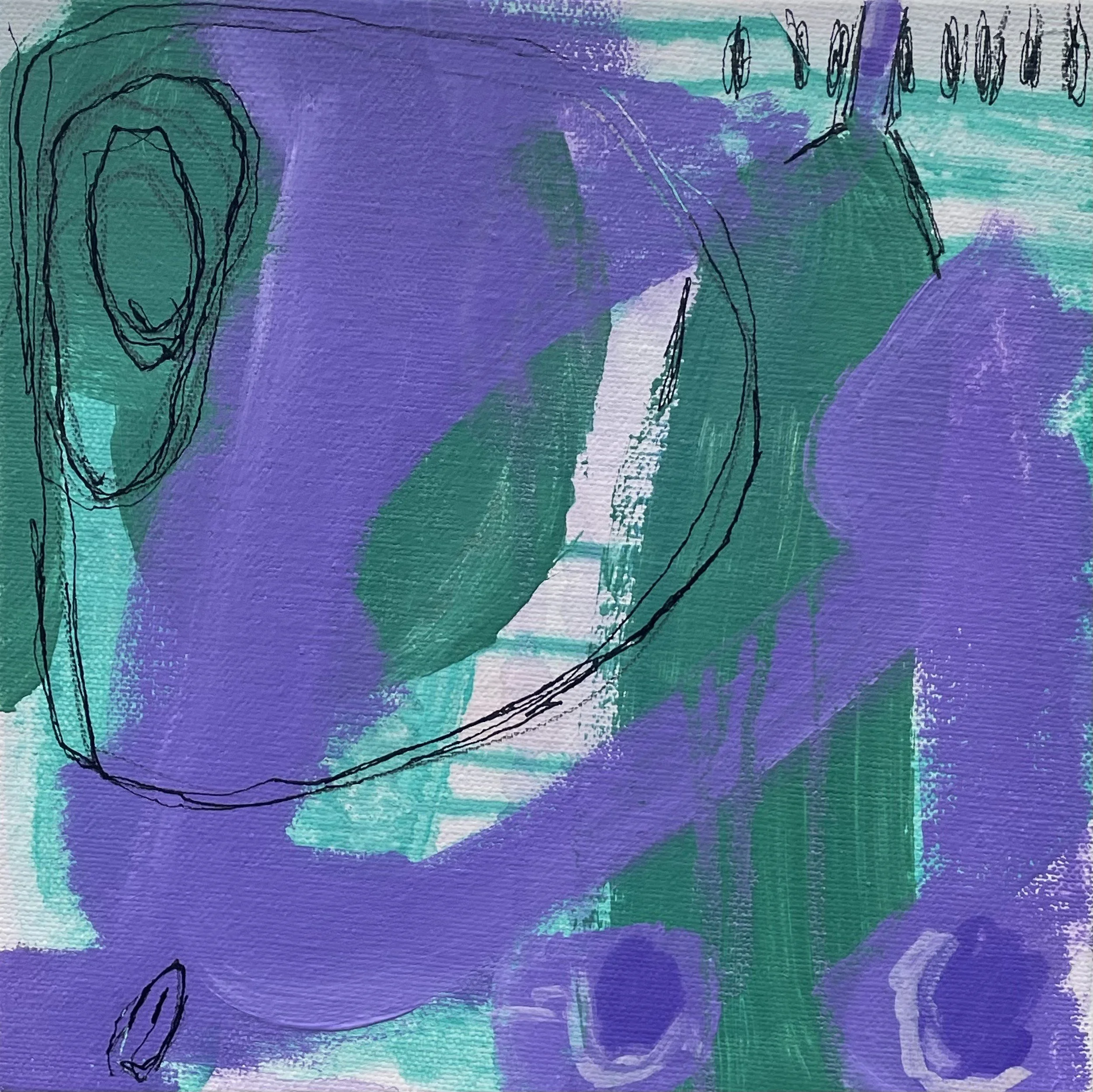 Bulge, Acrylic and pen on canvas, 8" x 8" x 2", 2026