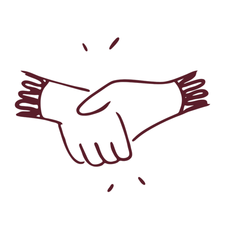A simple line drawing of two hands shaking, symbolizing partnership or agreement.