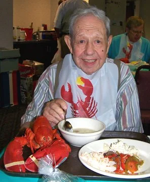 Virgil digs into his lobster