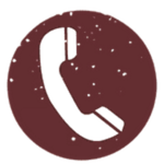 Black telephone handset icon within a dark red circle.