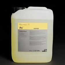 Yellow chemical container with a label indicating 'As' and warnings