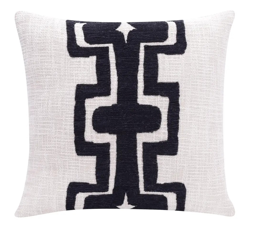Embroidered Cotton & Wool Accent Pillow