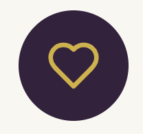 Gold heart outline inside a dark purple circle