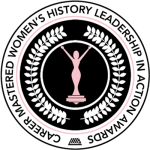 An illustration of a woman with arms raised, encircled by the words 'one hour of kindness' and decorative patterns.