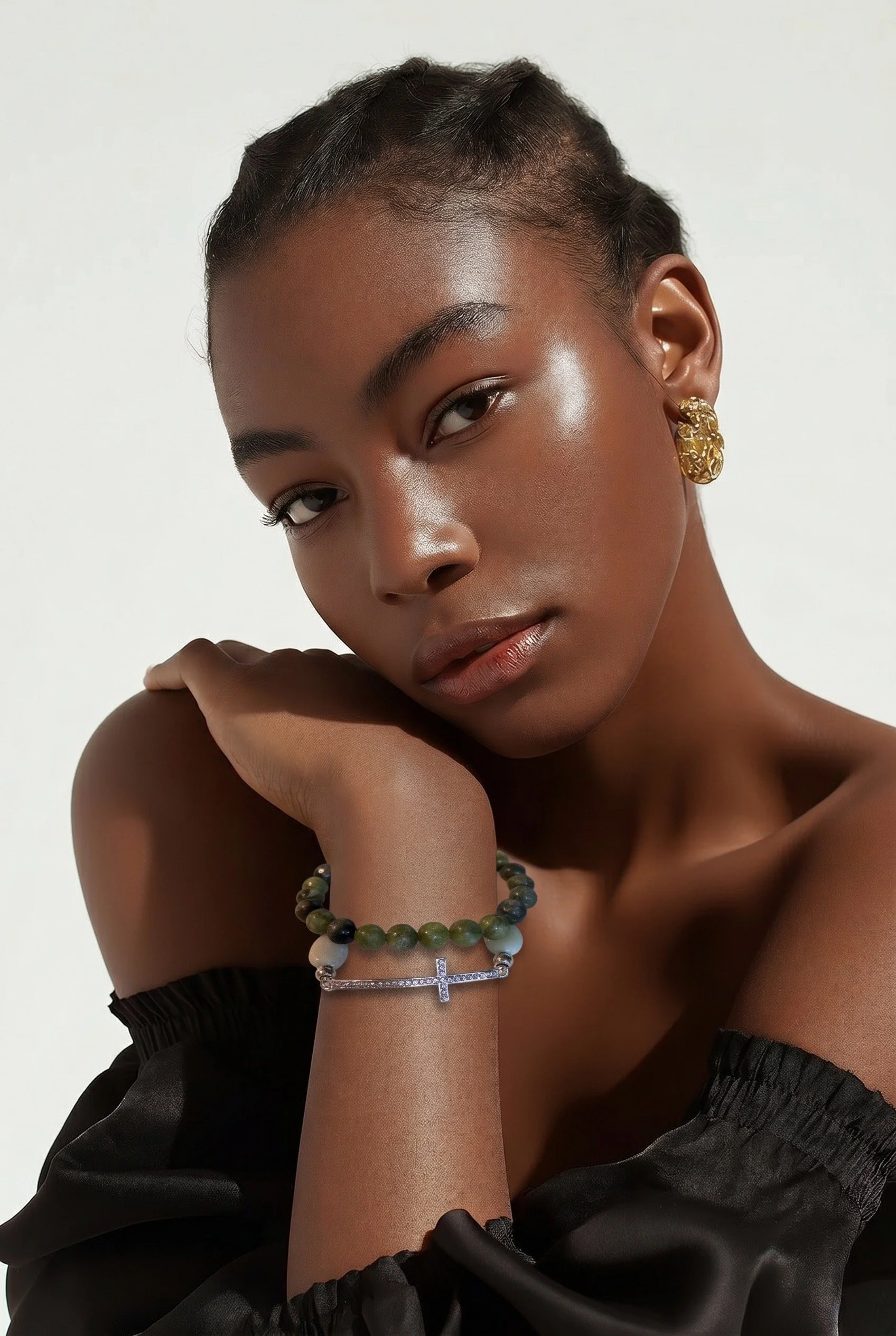 Dark Green Cross Bracelet on Model.JPG