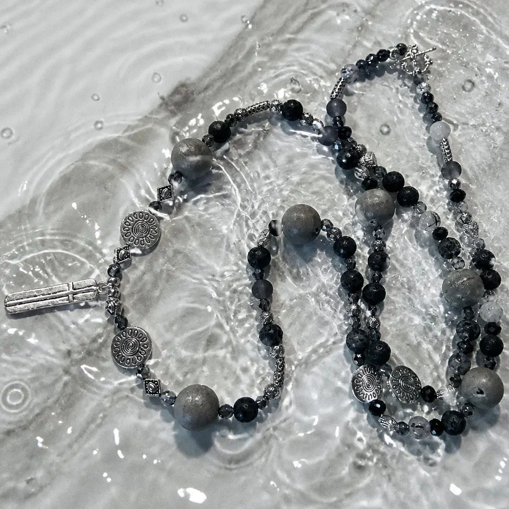 Black & Silver Cross Pendant Necklace 2.JPG