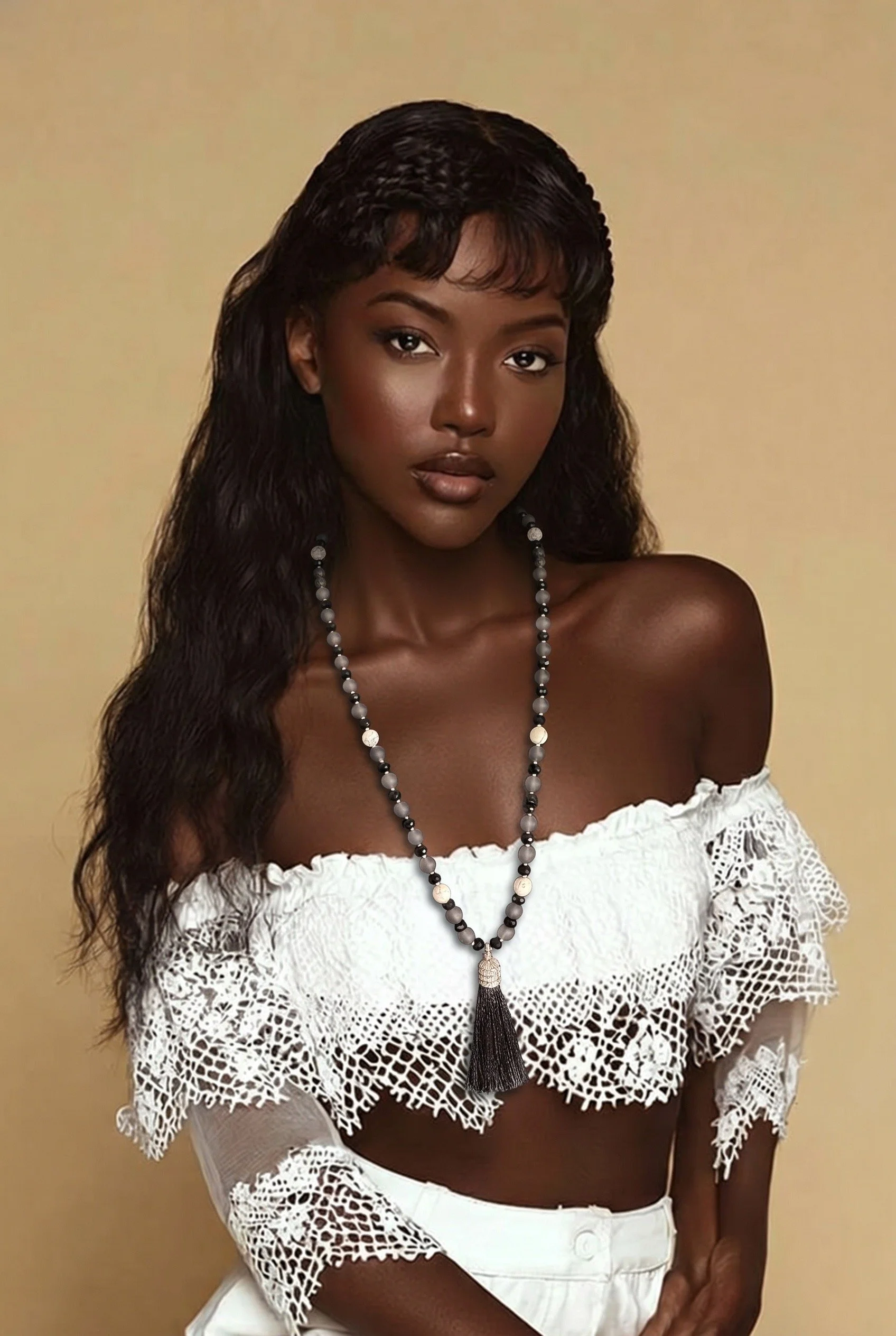 Black Tassel Necklace on Model.JPG