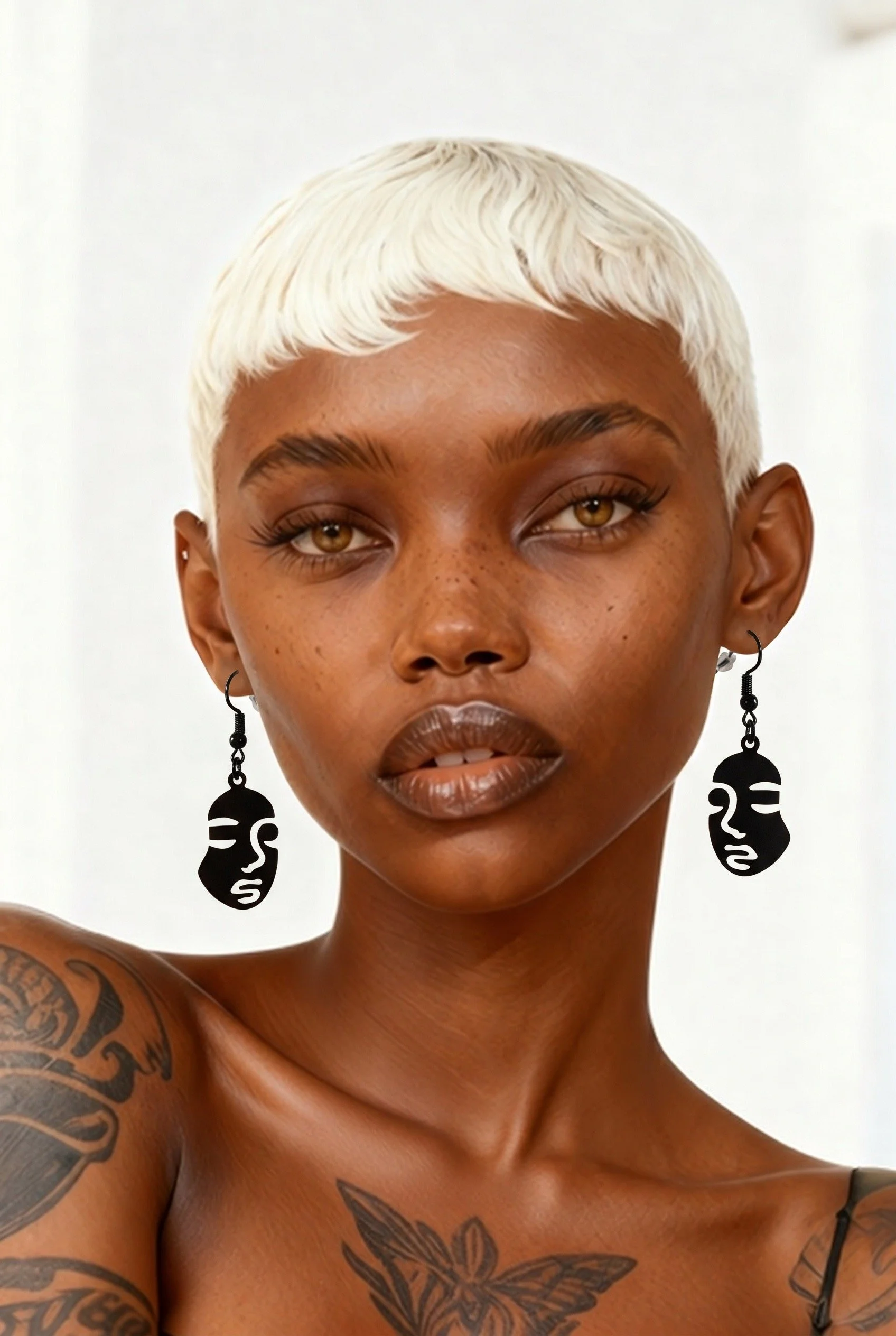 Black Face Earrings on Model.JPG