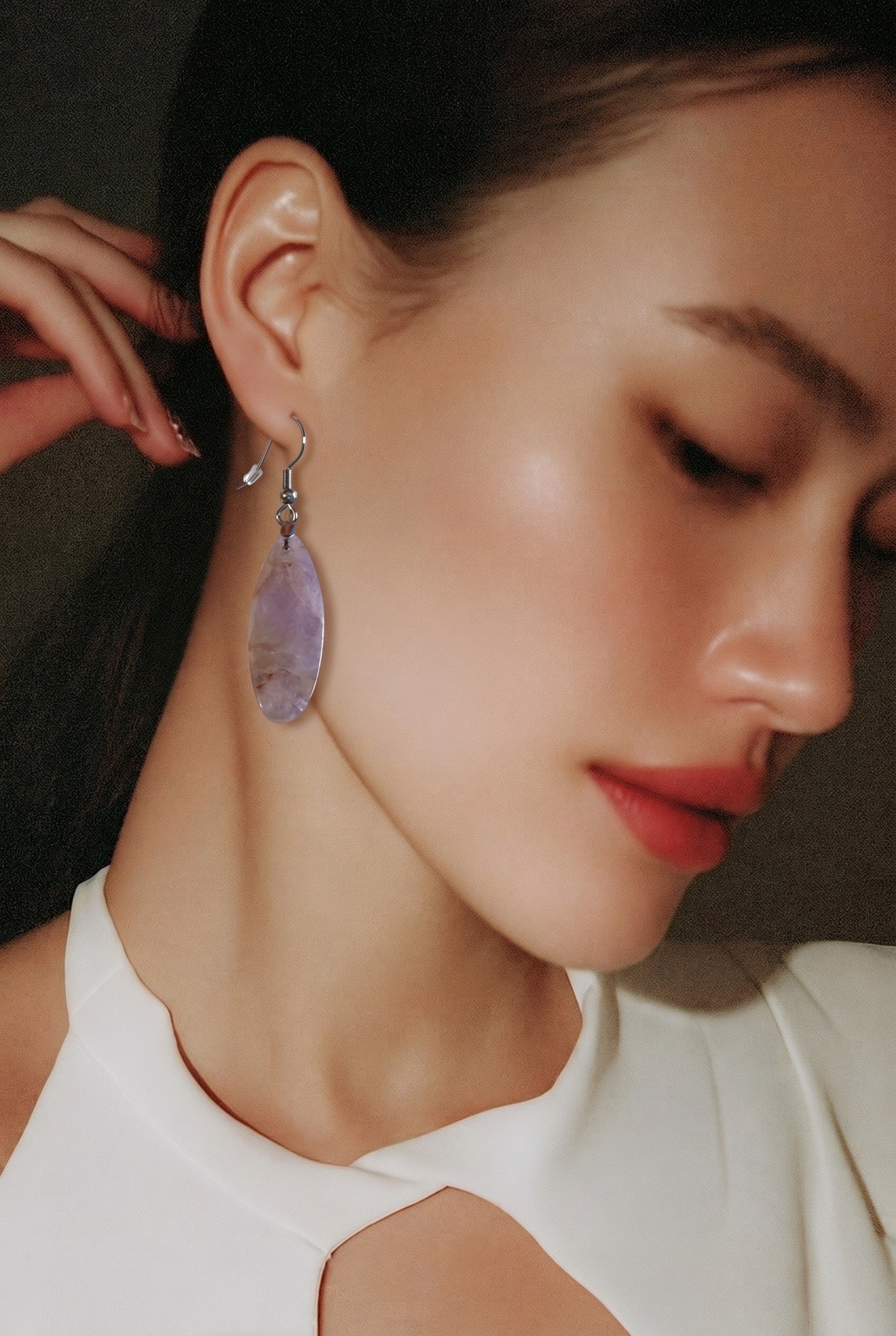 Purple Quartz Earrings on Model.JPG