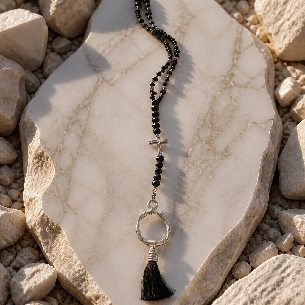 Onyx Tassel Charm Necklace