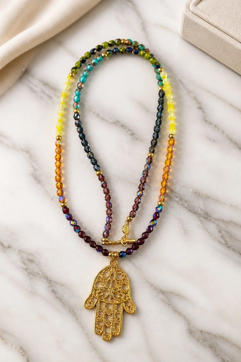 Multicolor Beaded Hamsa Necklace