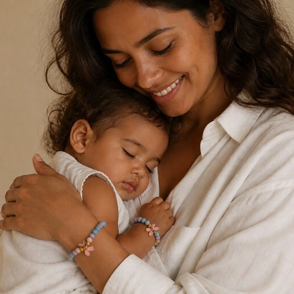 Pink & Pink Butterfly Bracelets on Mother and Daughter.JPG
