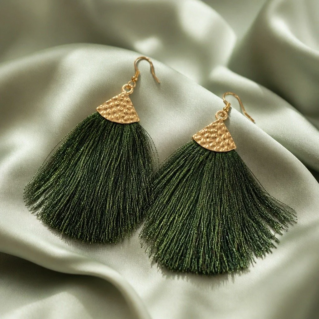 Luxurious Green Tassel Earrings
