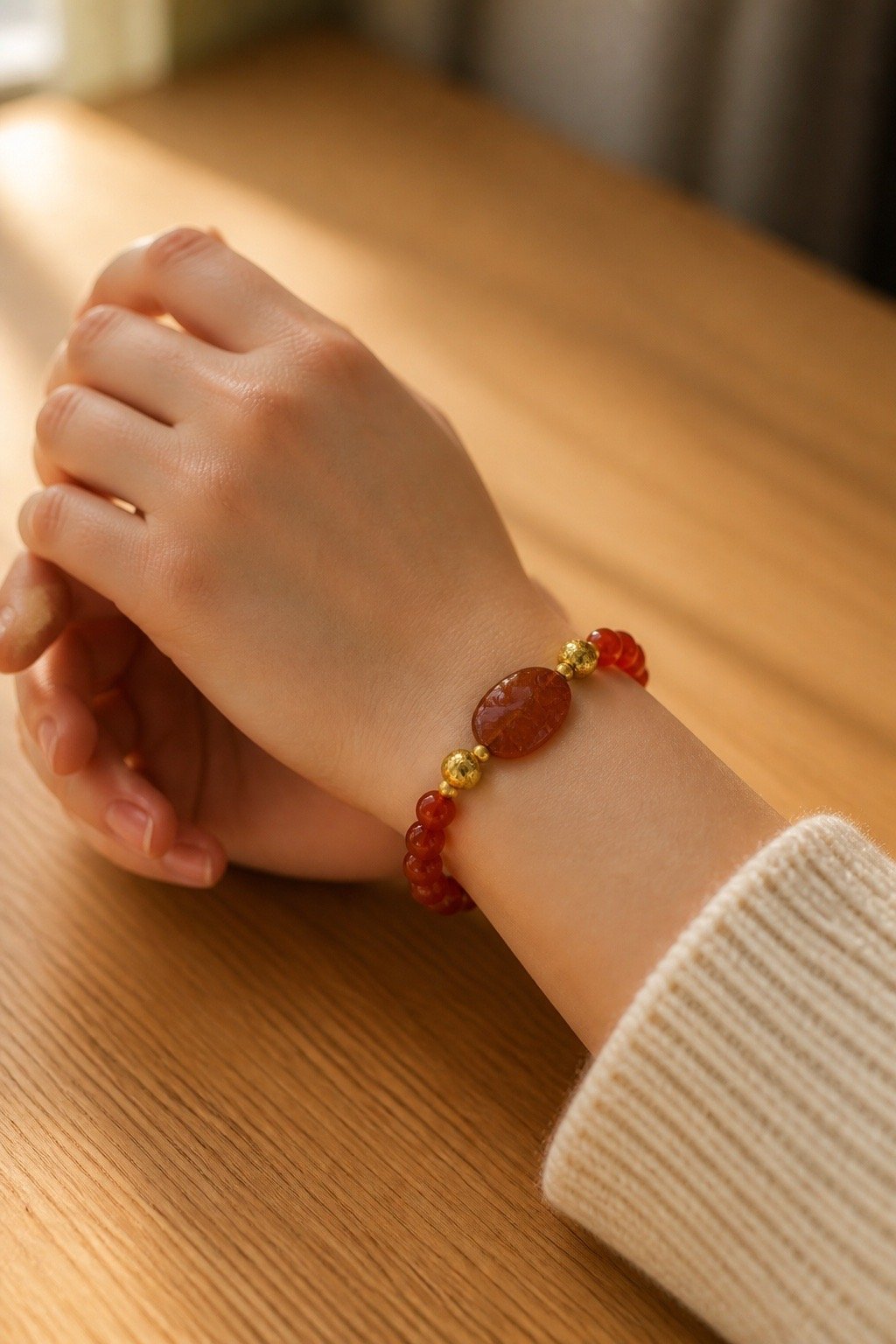 Orange and Gold Round Connector Bracelet.JPG