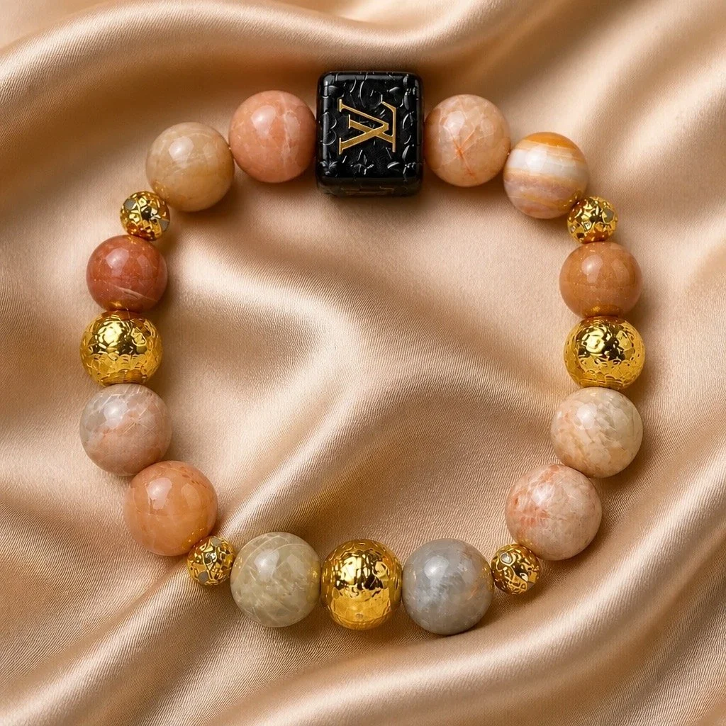 Natural Stone and Gold-Tone Beaded Bracelet