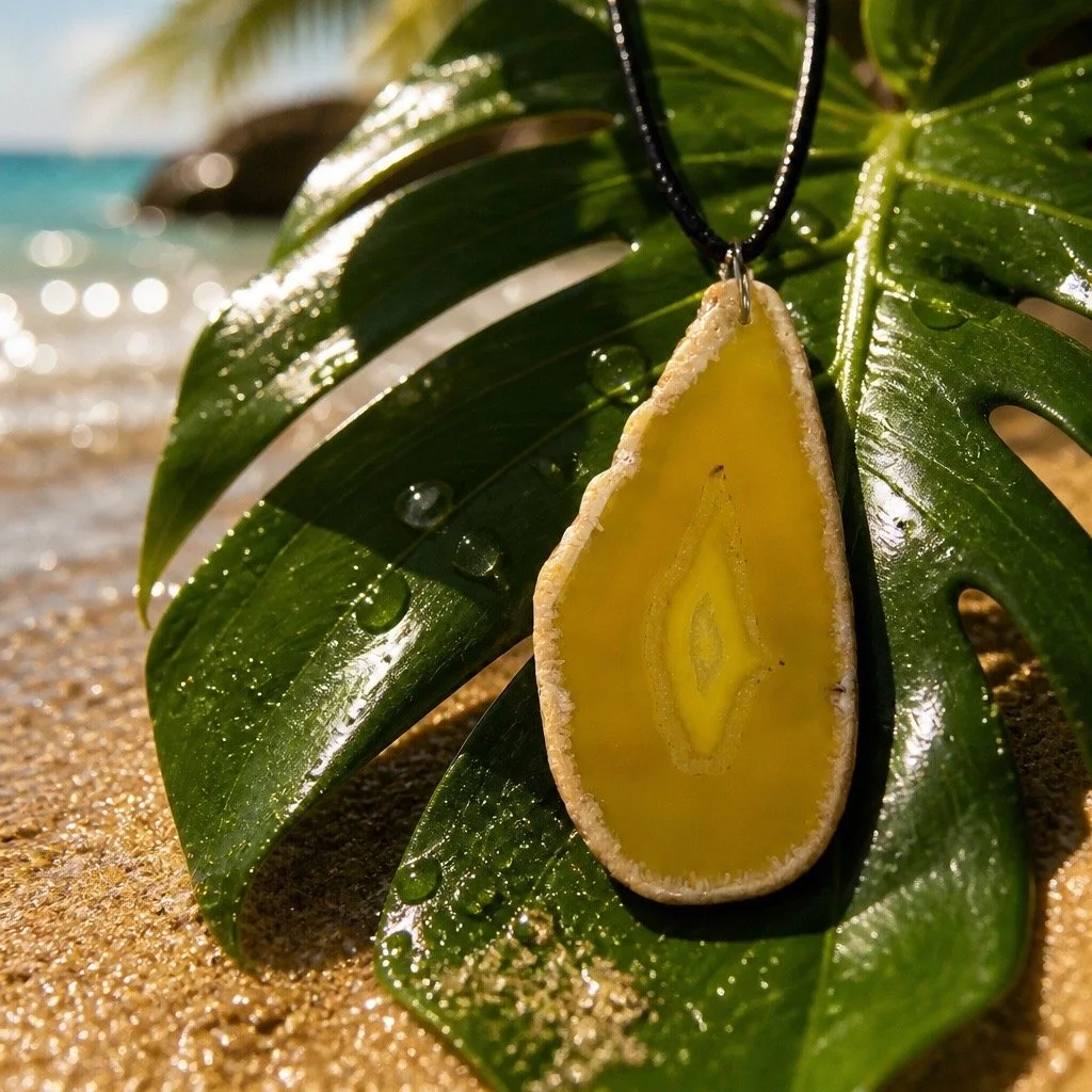 Yellow Split Agate Necklace On Leaf.JPG