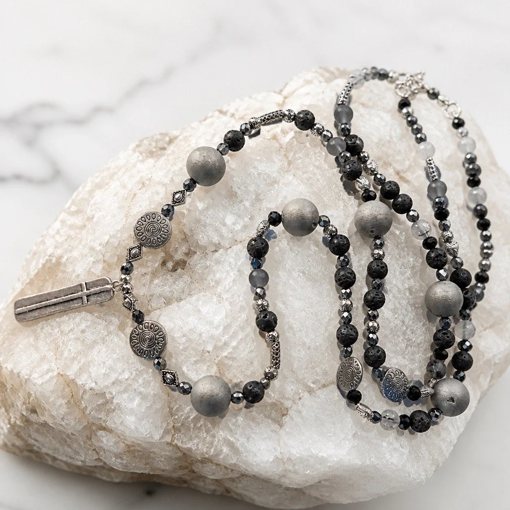 Hematite Silver Charm Necklace