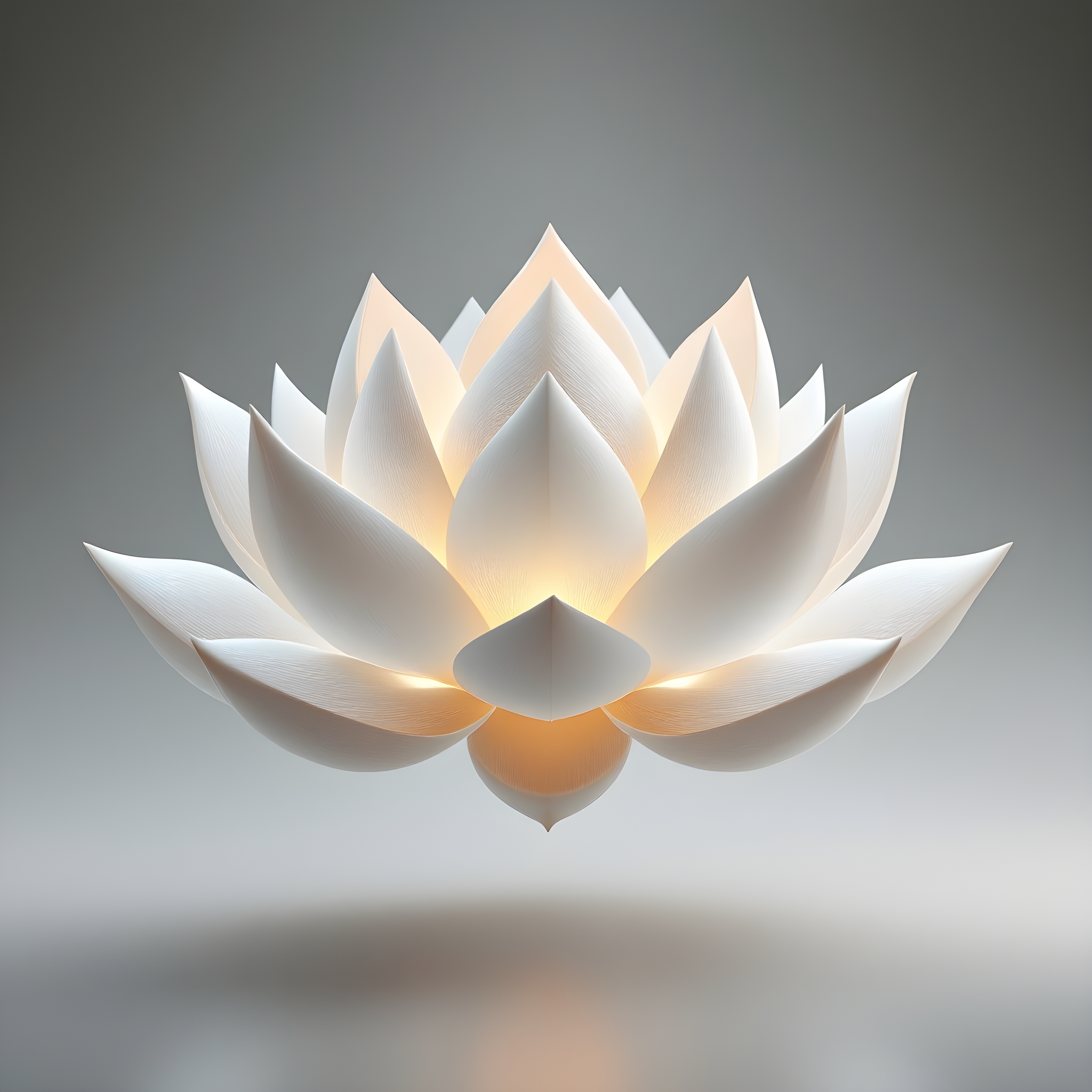 A modern white lotus-shaped pendant light fixture with softly glowing inner surfaces against a neutral background.
