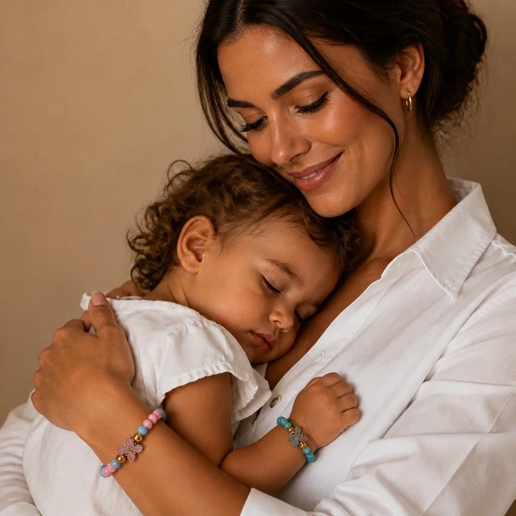 Pink & Blue Butterfly Bracelets on Mother & Daughter.JPG