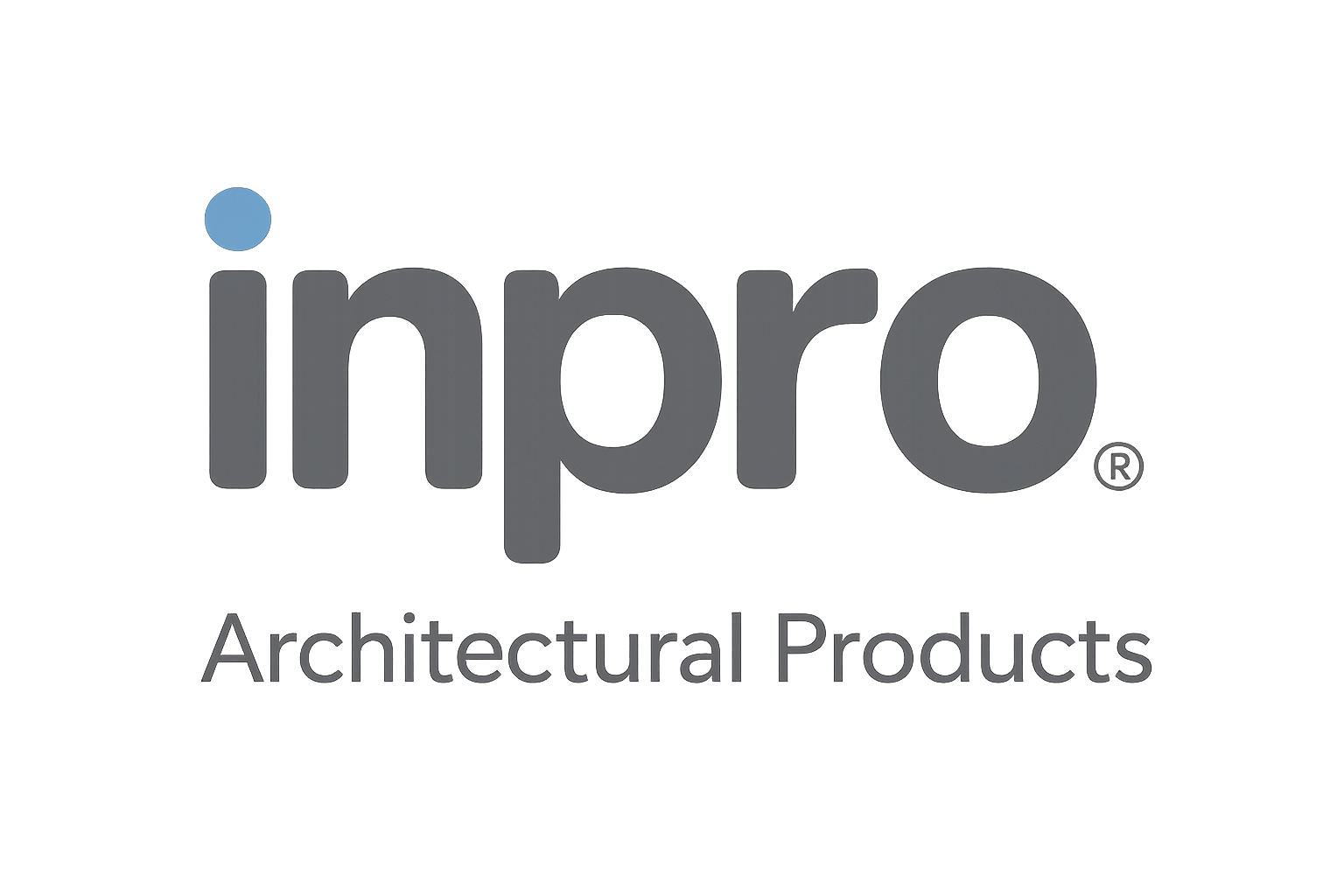 Close-up of a metallic sign with the words 'inpro Architectural Products' embossed on it, illuminated by a soft blue light