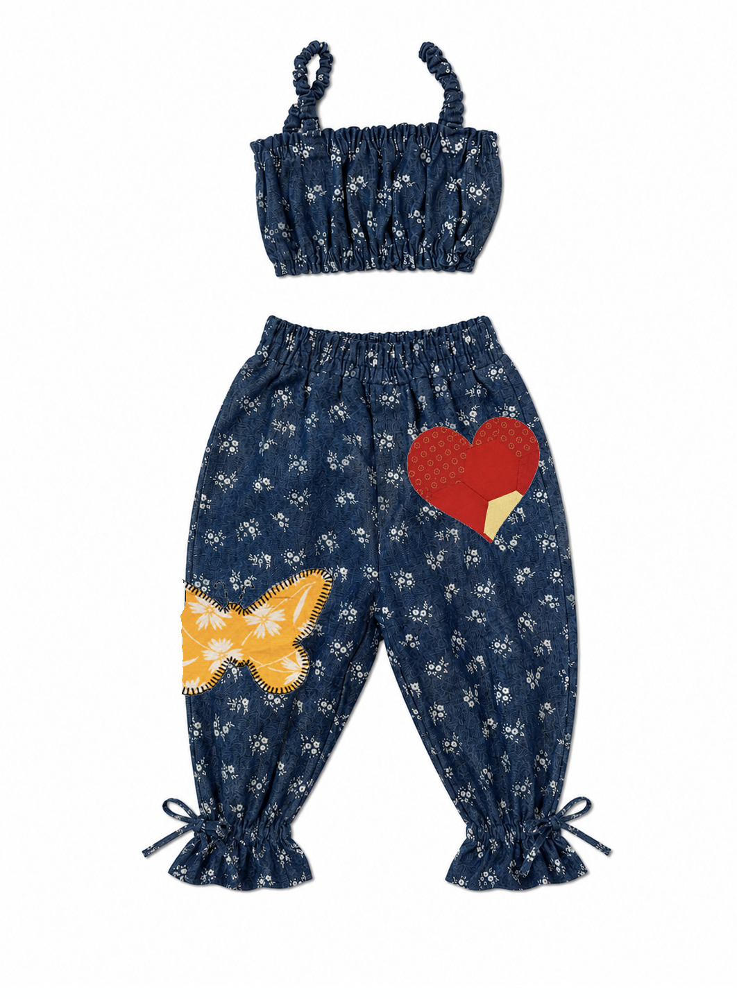 Dainty Denim toddler pant set WITH patch add ons