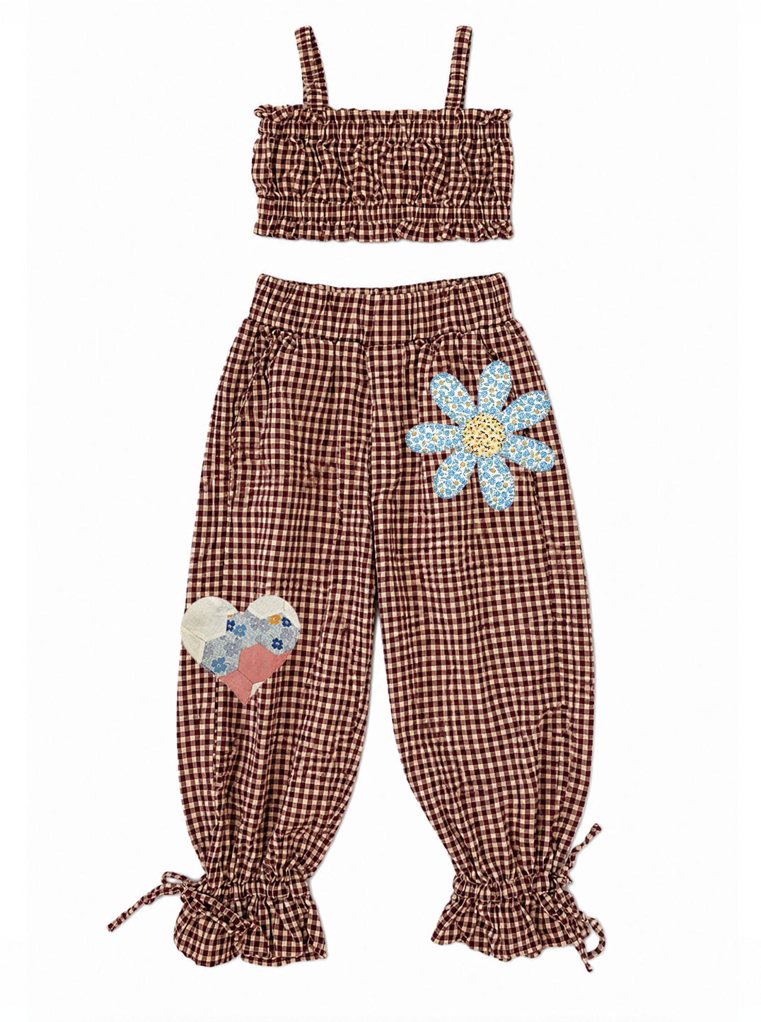 Harvest Gingham Toddler pant set WITH patch add ons