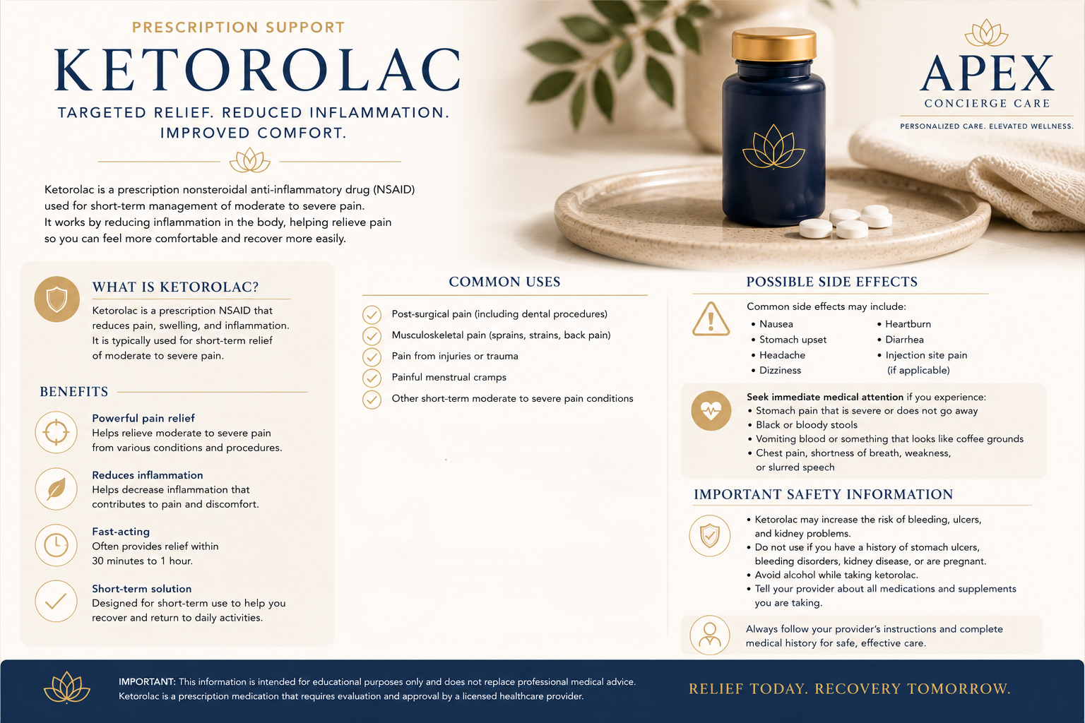 Educational guide to ketorolac for short-term pain and inflammation support.
