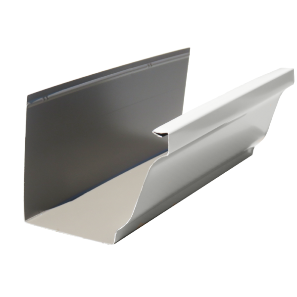 Metal siding or flashing piece with a curved edge and a raised lip, likely used in construction or roofing.