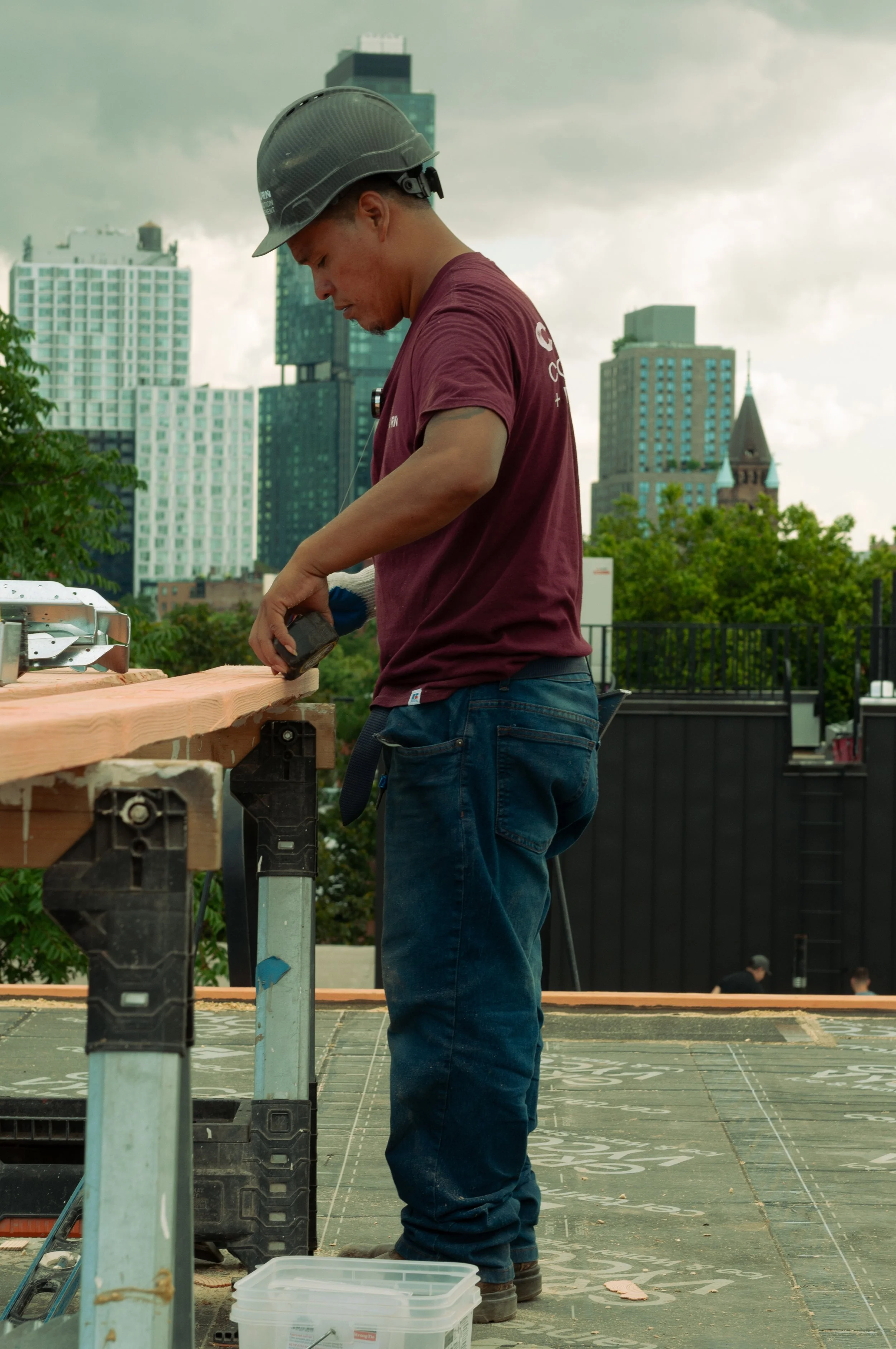 Buildings, they're built by hand. 