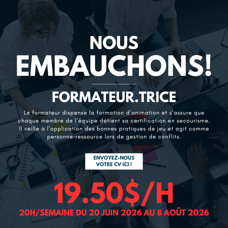 Affiche publicitaire pour une offre d'emploi de formateur.trice avec prix et dates