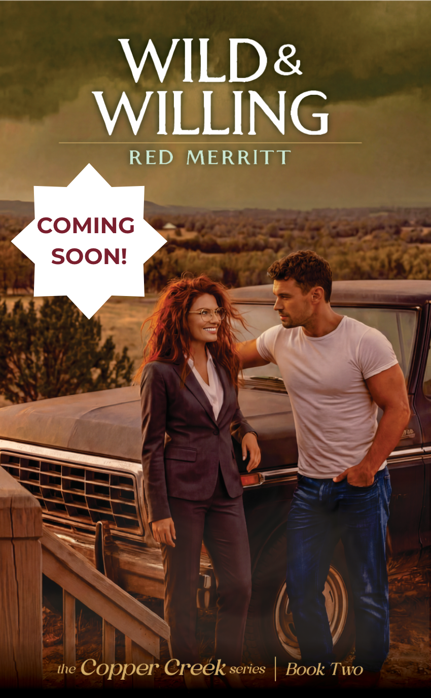 Book cover of Wild and Willing, Red Merritt's second Copper Creek Series romance novel about a data analyst and a storm chaser who never saw each other coming in the Texas Hill Country