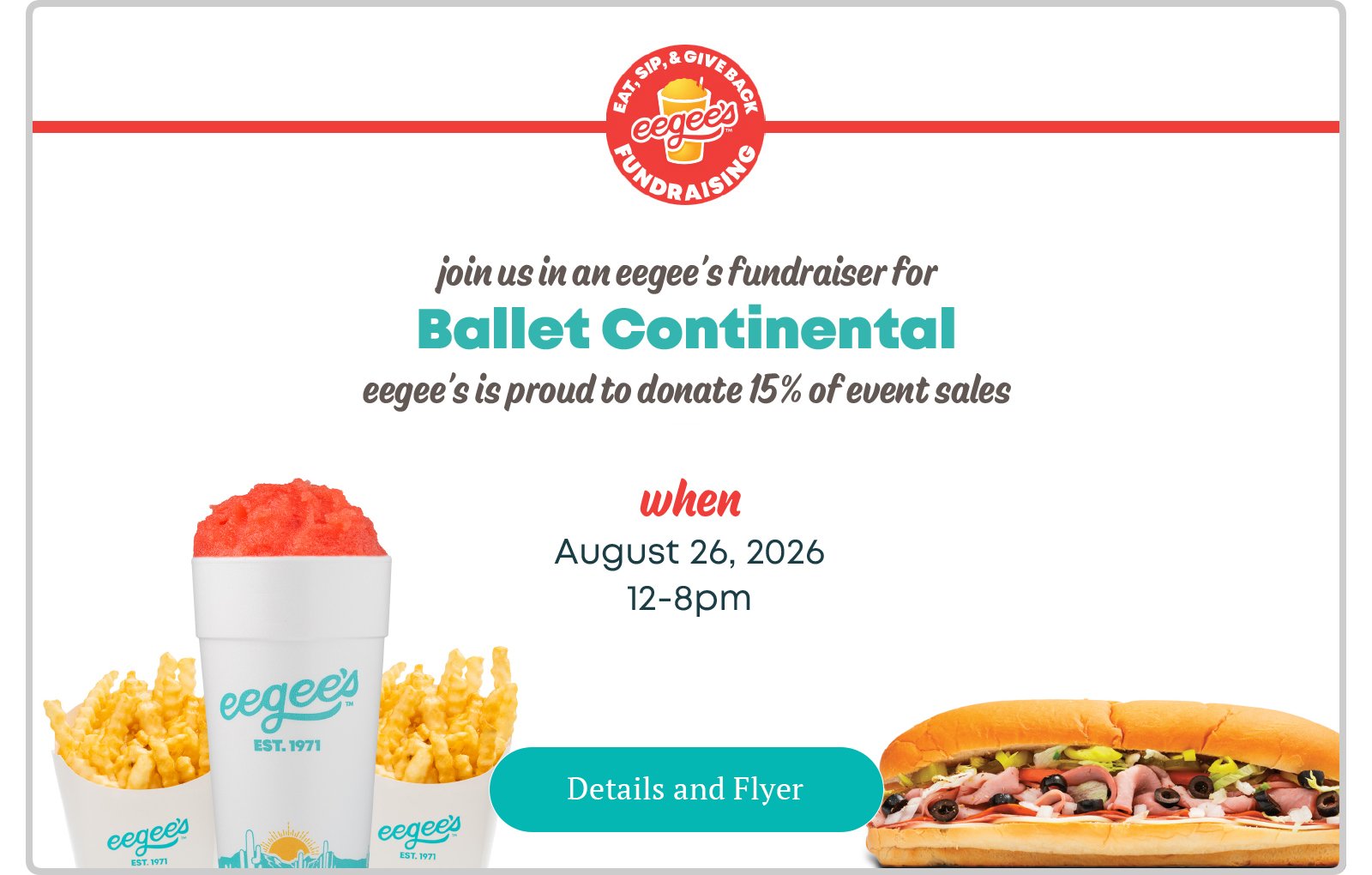 Eegee's fundraiser: August 26, 2026