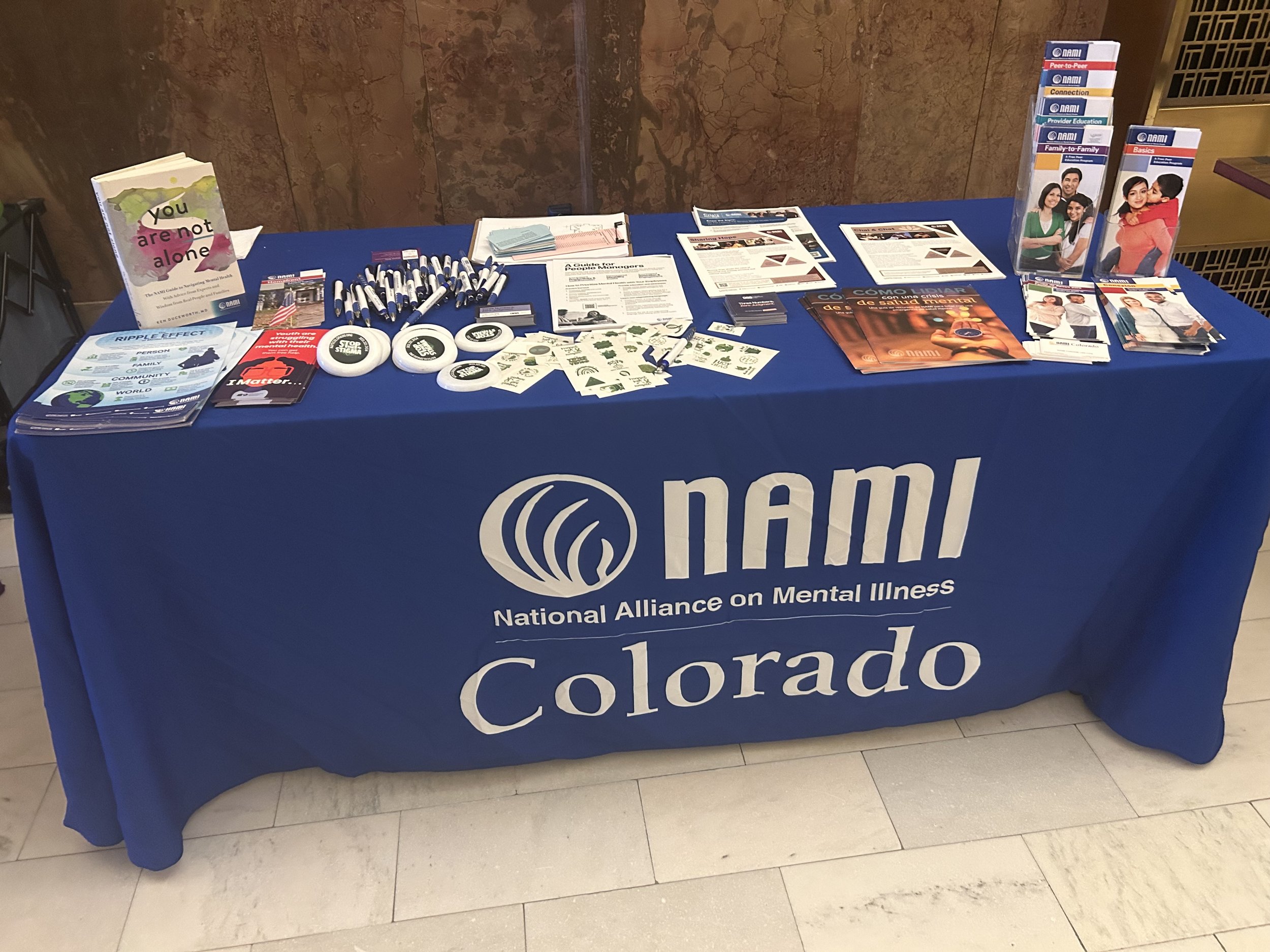 NAMI Colorado education and family-support resources on display.