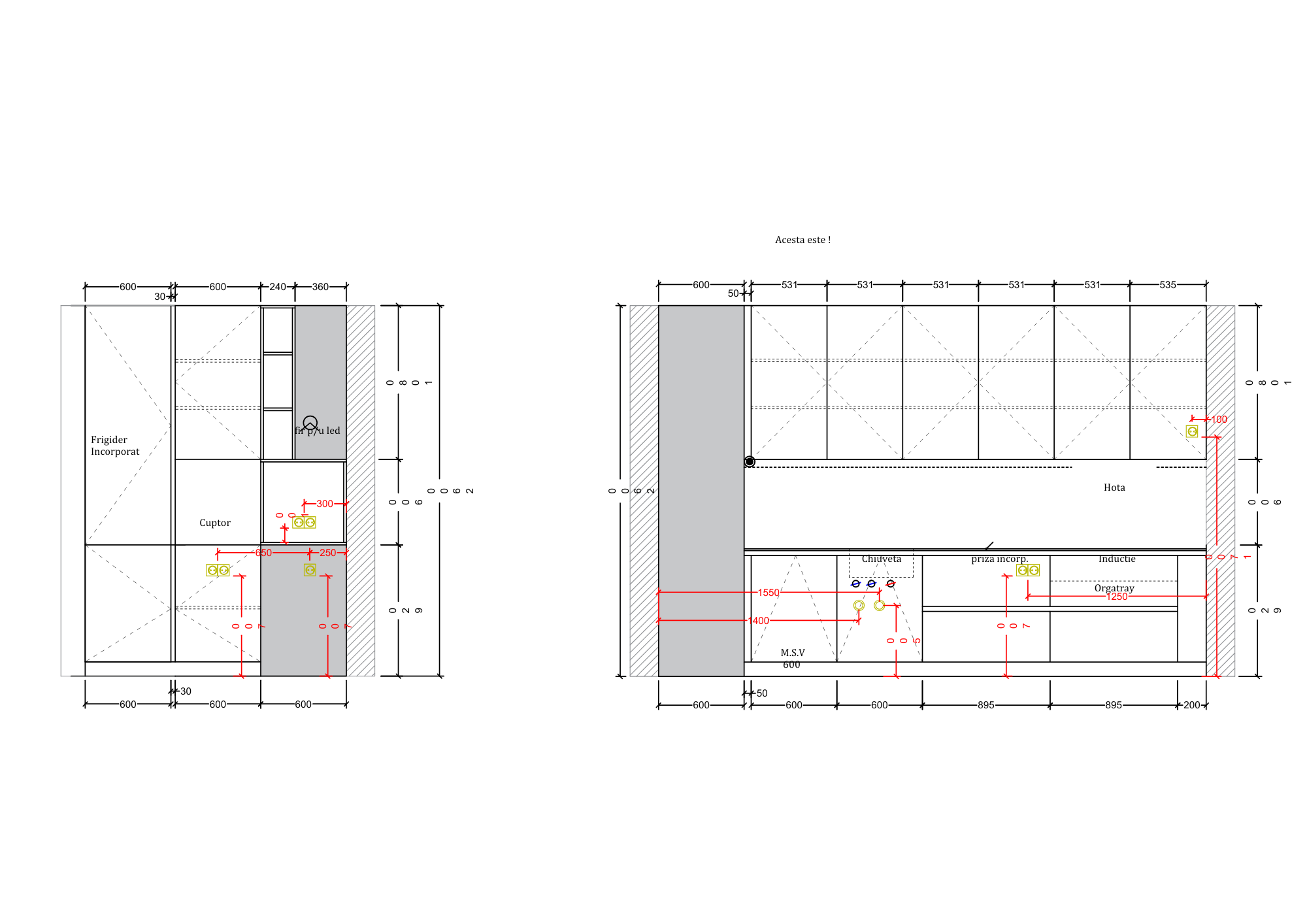 Technical architectural drawing of a building layout with detailed measurements, labels, and symbols.