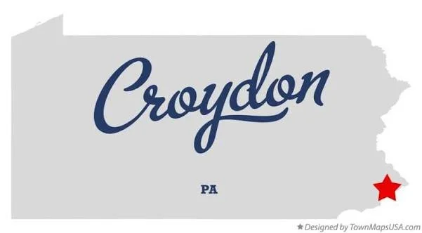 Illustration of the state of Pennsylvania with the city of Croydon highlighted in red, and the word Croydon written across the state.