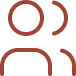 An icon of a person with a small circle for a head and a larger circle for a shoulder, with another smaller head and shoulder to the right, all in brown against a white background.