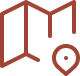 Map marker icon with a hexagon-shaped logo.