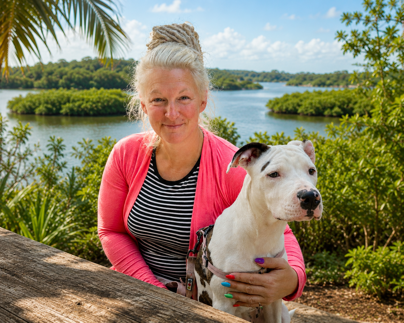 Ocean & Earth Wellness Founder with her dog Stormi among the mangroves in Bocas Del Toro, Panama
